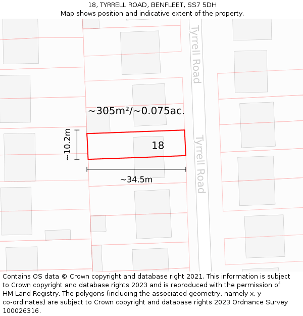18, TYRRELL ROAD, BENFLEET, SS7 5DH: Plot and title map