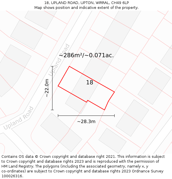 18, UPLAND ROAD, UPTON, WIRRAL, CH49 6LP: Plot and title map