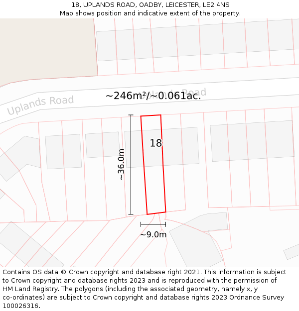 18, UPLANDS ROAD, OADBY, LEICESTER, LE2 4NS: Plot and title map