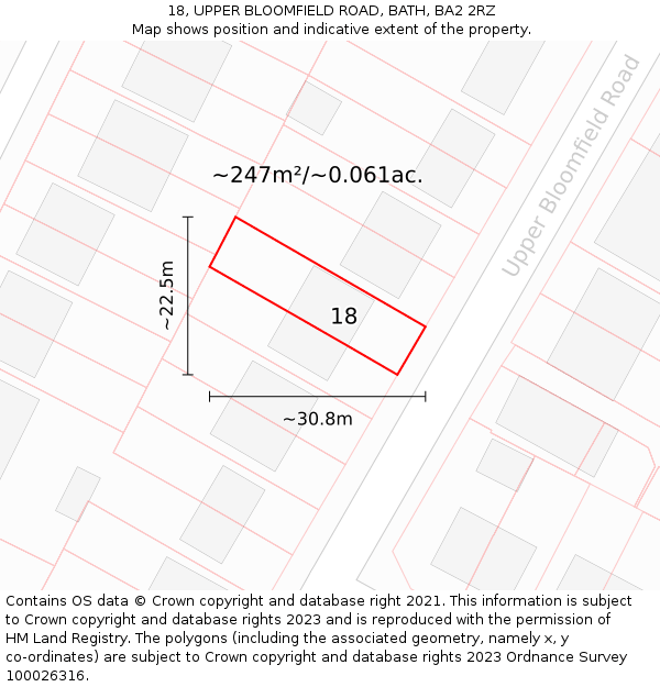 18, UPPER BLOOMFIELD ROAD, BATH, BA2 2RZ: Plot and title map
