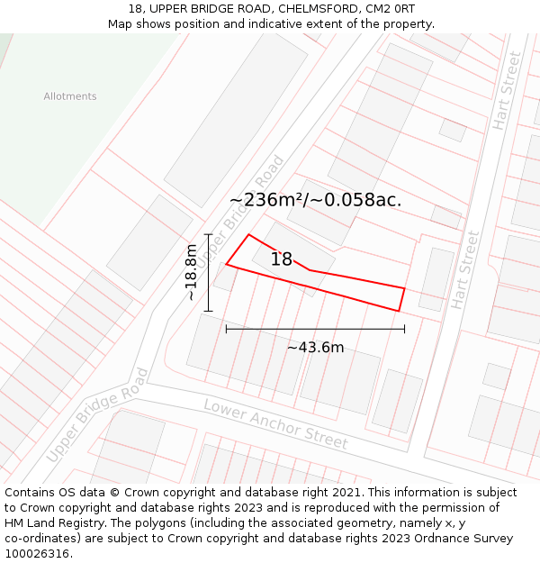 18, UPPER BRIDGE ROAD, CHELMSFORD, CM2 0RT: Plot and title map
