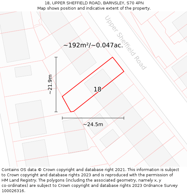 18, UPPER SHEFFIELD ROAD, BARNSLEY, S70 4PN: Plot and title map