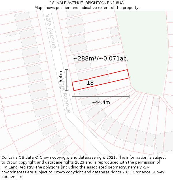 18, VALE AVENUE, BRIGHTON, BN1 8UA: Plot and title map
