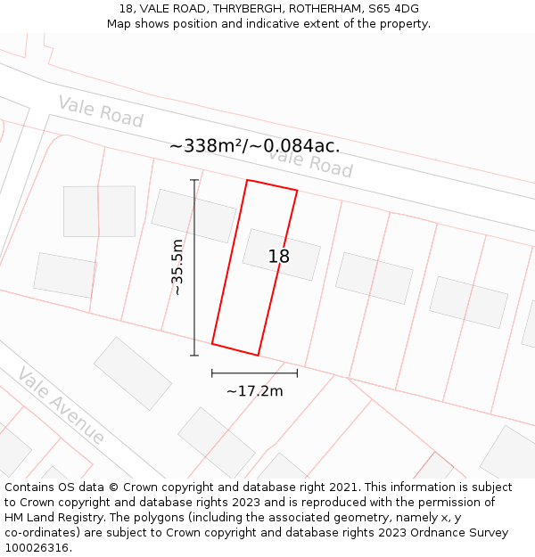 18, VALE ROAD, THRYBERGH, ROTHERHAM, S65 4DG: Plot and title map