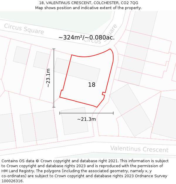 18, VALENTINUS CRESCENT, COLCHESTER, CO2 7QG: Plot and title map
