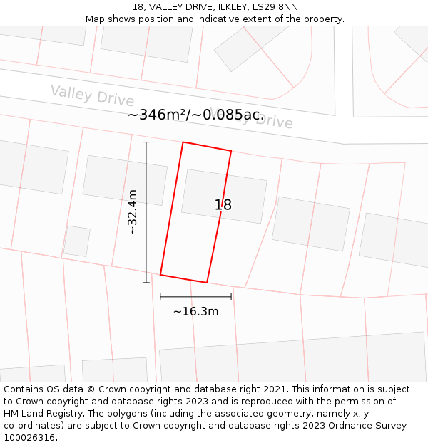 18, VALLEY DRIVE, ILKLEY, LS29 8NN: Plot and title map