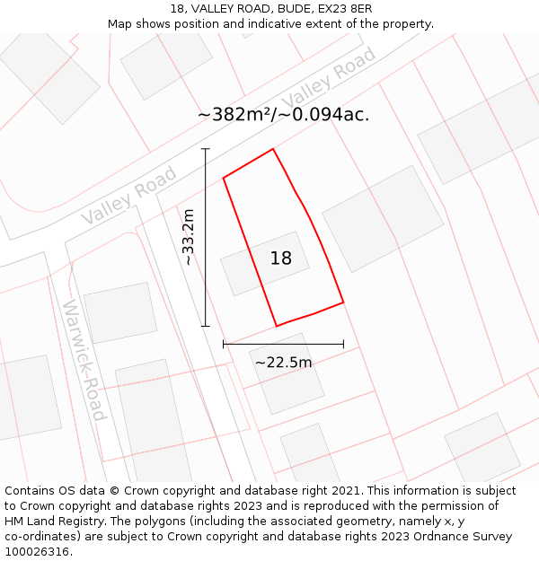 18, VALLEY ROAD, BUDE, EX23 8ER: Plot and title map