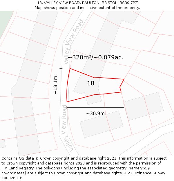 18, VALLEY VIEW ROAD, PAULTON, BRISTOL, BS39 7PZ: Plot and title map