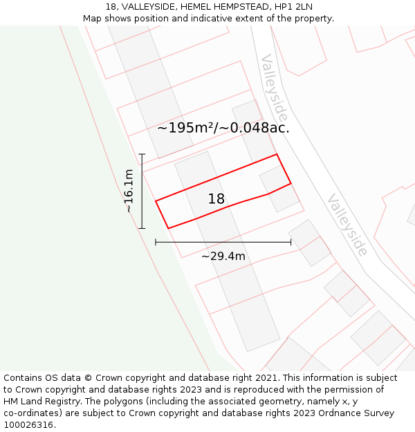 18, VALLEYSIDE, HEMEL HEMPSTEAD, HP1 2LN: Plot and title map
