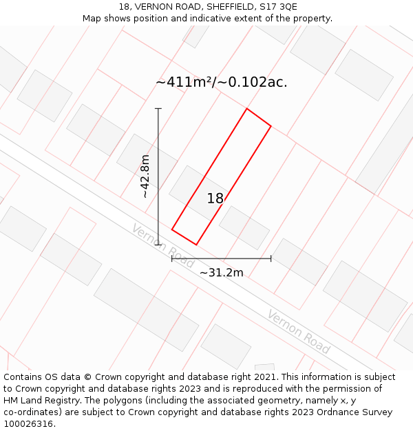 18, VERNON ROAD, SHEFFIELD, S17 3QE: Plot and title map