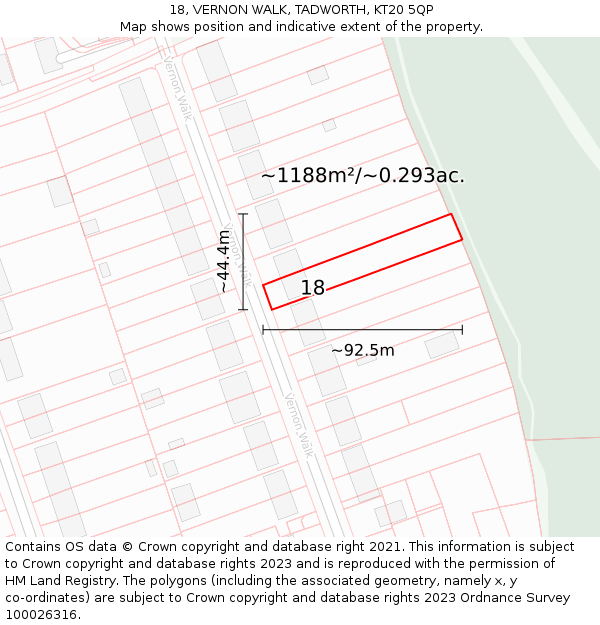 18, VERNON WALK, TADWORTH, KT20 5QP: Plot and title map