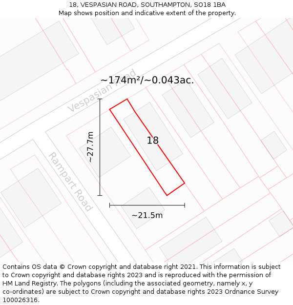 18, VESPASIAN ROAD, SOUTHAMPTON, SO18 1BA: Plot and title map