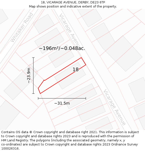 18, VICARAGE AVENUE, DERBY, DE23 6TP: Plot and title map