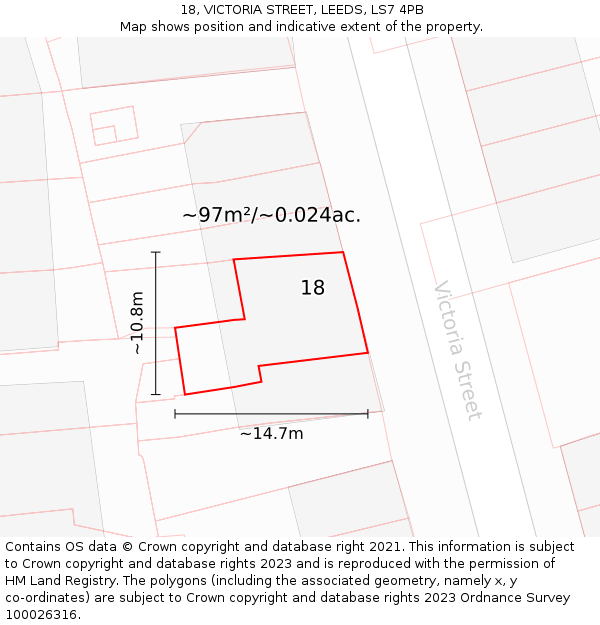 18, VICTORIA STREET, LEEDS, LS7 4PB: Plot and title map