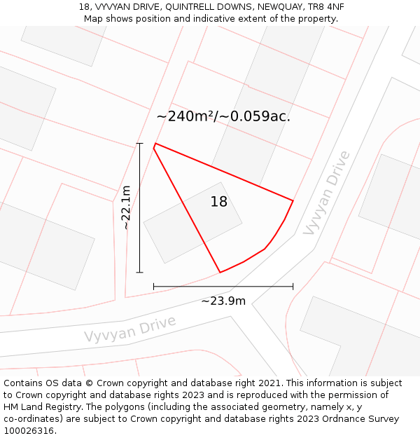 18, VYVYAN DRIVE, QUINTRELL DOWNS, NEWQUAY, TR8 4NF: Plot and title map
