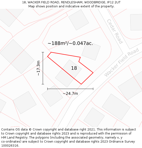 18, WACKER FIELD ROAD, RENDLESHAM, WOODBRIDGE, IP12 2UT: Plot and title map