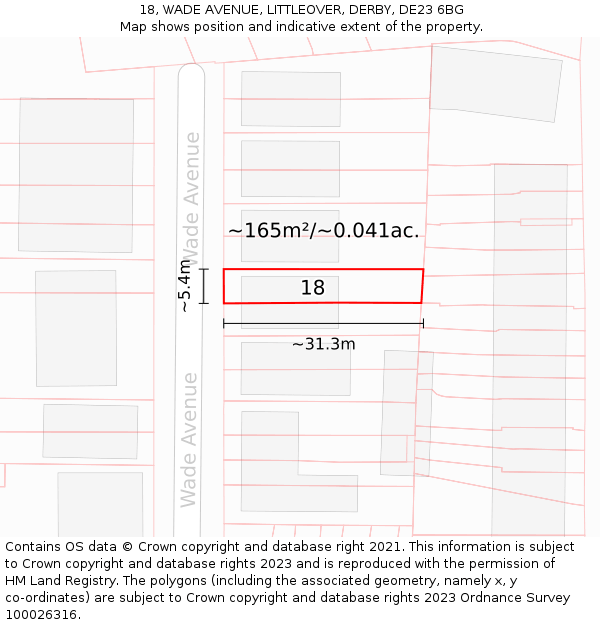 18, WADE AVENUE, LITTLEOVER, DERBY, DE23 6BG: Plot and title map