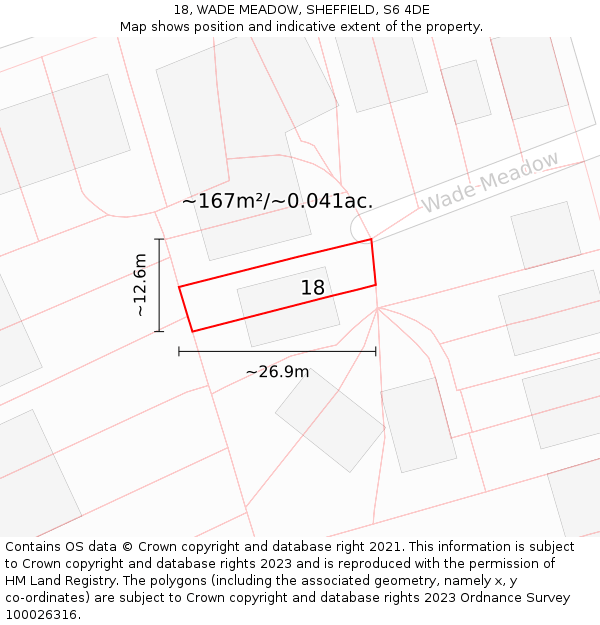 18, WADE MEADOW, SHEFFIELD, S6 4DE: Plot and title map