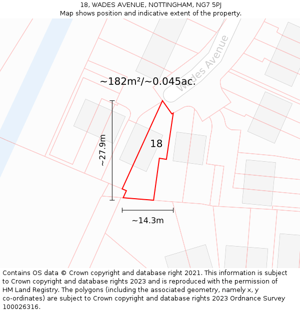 18, WADES AVENUE, NOTTINGHAM, NG7 5PJ: Plot and title map