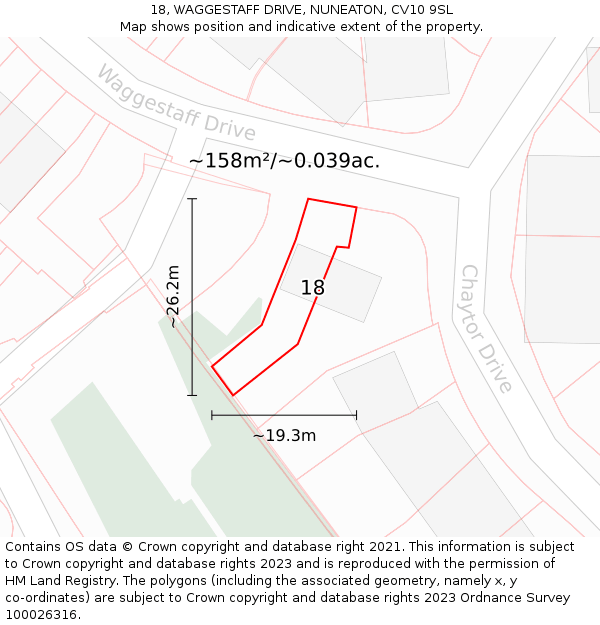 18, WAGGESTAFF DRIVE, NUNEATON, CV10 9SL: Plot and title map
