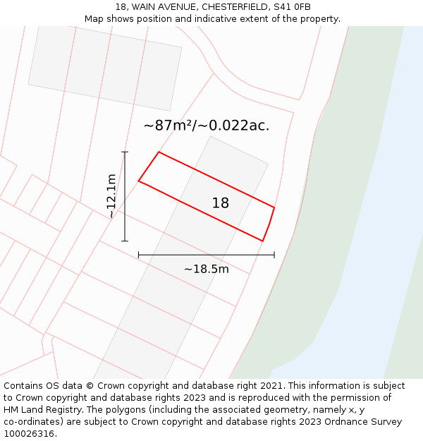 18, WAIN AVENUE, CHESTERFIELD, S41 0FB: Plot and title map