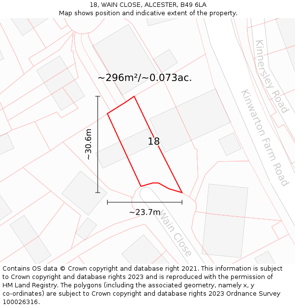 18, WAIN CLOSE, ALCESTER, B49 6LA: Plot and title map