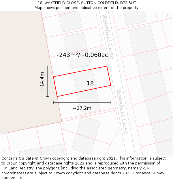 18, WAKEFIELD CLOSE, SUTTON COLDFIELD, B73 5UT: Plot and title map