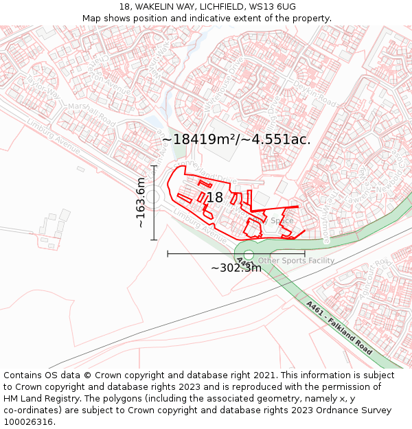 18, WAKELIN WAY, LICHFIELD, WS13 6UG: Plot and title map