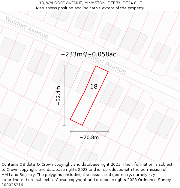 18, WALDORF AVENUE, ALVASTON, DERBY, DE24 8UE: Plot and title map
