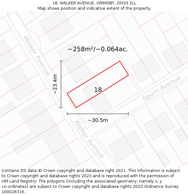 18, WALKER AVENUE, GRIMSBY, DN33 2LL: Plot and title map
