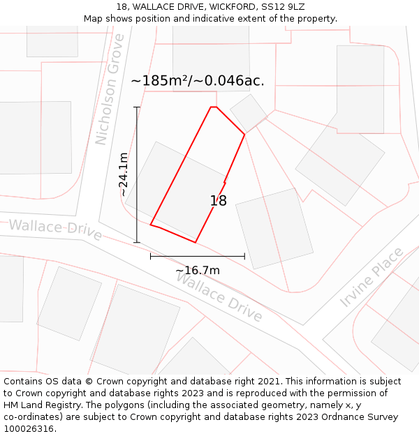 18, WALLACE DRIVE, WICKFORD, SS12 9LZ: Plot and title map