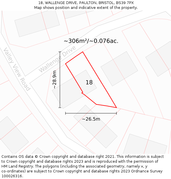 18, WALLENGE DRIVE, PAULTON, BRISTOL, BS39 7PX: Plot and title map