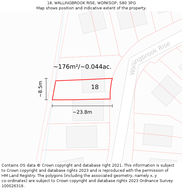 18, WALLINGBROOK RISE, WORKSOP, S80 3PG: Plot and title map