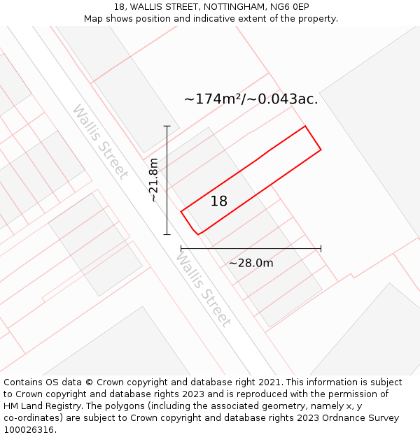 18, WALLIS STREET, NOTTINGHAM, NG6 0EP: Plot and title map