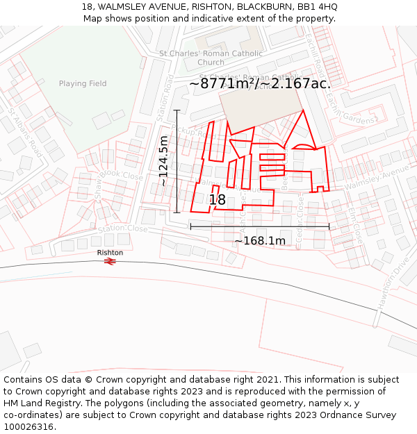 18, WALMSLEY AVENUE, RISHTON, BLACKBURN, BB1 4HQ: Plot and title map