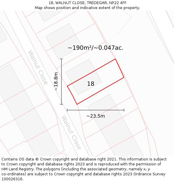 18, WALNUT CLOSE, TREDEGAR, NP22 4FF: Plot and title map