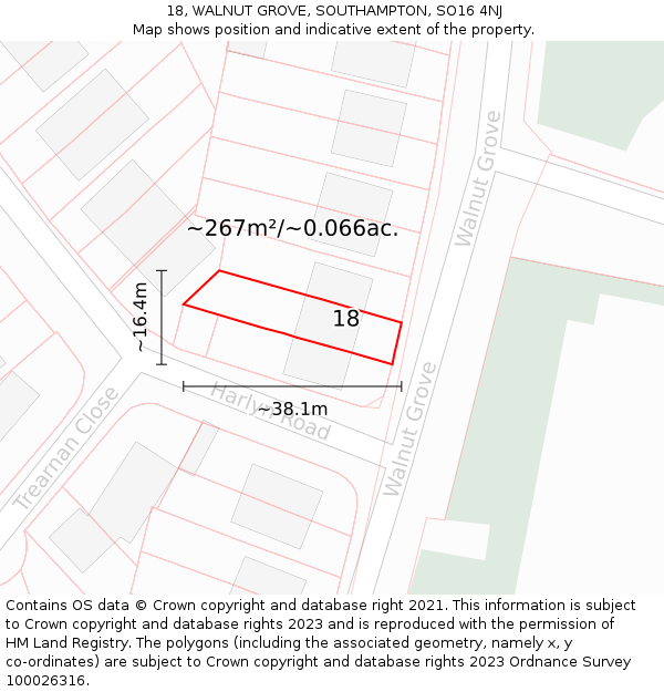 18, WALNUT GROVE, SOUTHAMPTON, SO16 4NJ: Plot and title map