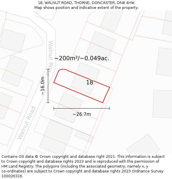 18, WALNUT ROAD, THORNE, DONCASTER, DN8 4HW: Plot and title map