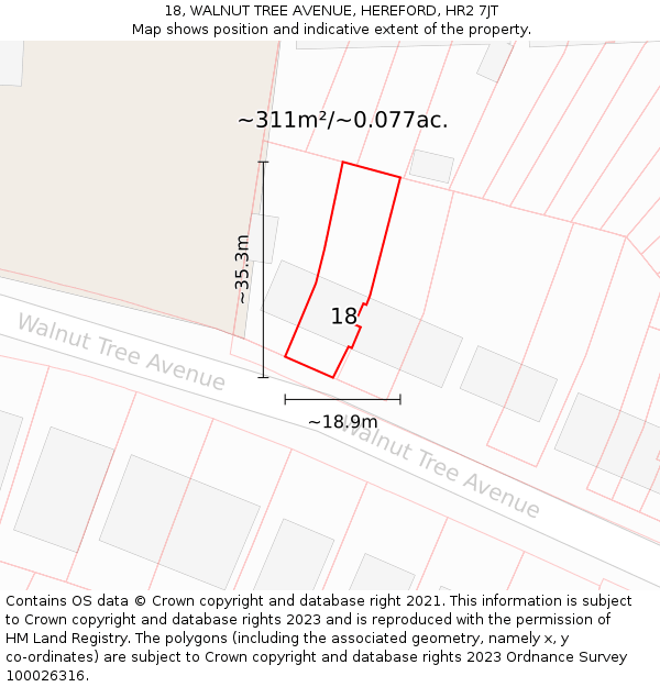 18, WALNUT TREE AVENUE, HEREFORD, HR2 7JT: Plot and title map