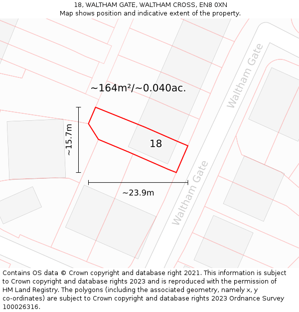18, WALTHAM GATE, WALTHAM CROSS, EN8 0XN: Plot and title map
