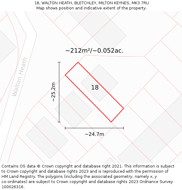 18, WALTON HEATH, BLETCHLEY, MILTON KEYNES, MK3 7RU: Plot and title map