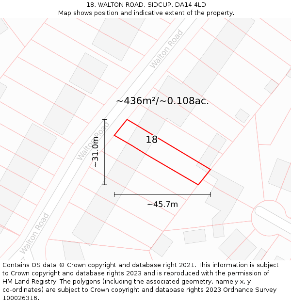 18, WALTON ROAD, SIDCUP, DA14 4LD: Plot and title map