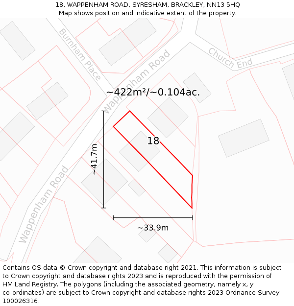 18, WAPPENHAM ROAD, SYRESHAM, BRACKLEY, NN13 5HQ: Plot and title map