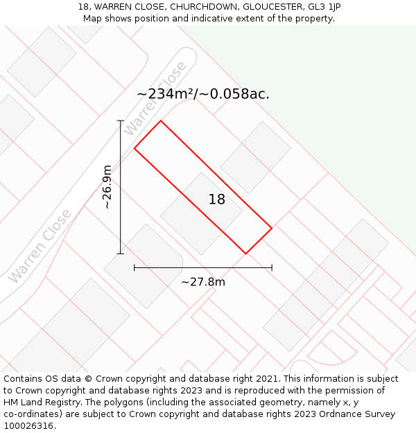 18, WARREN CLOSE, CHURCHDOWN, GLOUCESTER, GL3 1JP: Plot and title map