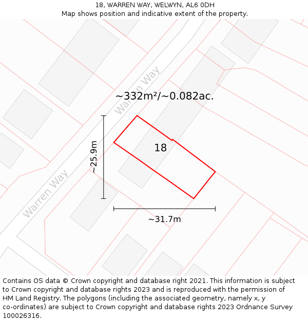 18, WARREN WAY, WELWYN, AL6 0DH: Plot and title map