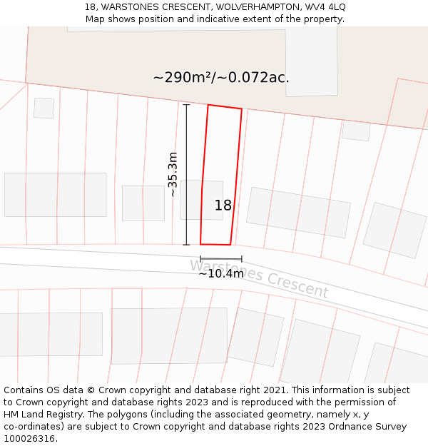 18, WARSTONES CRESCENT, WOLVERHAMPTON, WV4 4LQ: Plot and title map