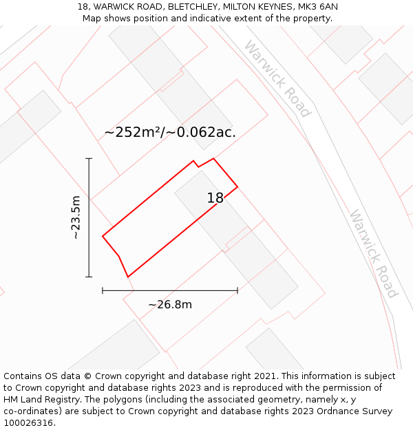 18, WARWICK ROAD, BLETCHLEY, MILTON KEYNES, MK3 6AN: Plot and title map