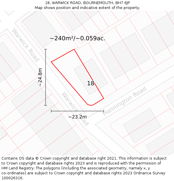 18, WARWICK ROAD, BOURNEMOUTH, BH7 6JP: Plot and title map