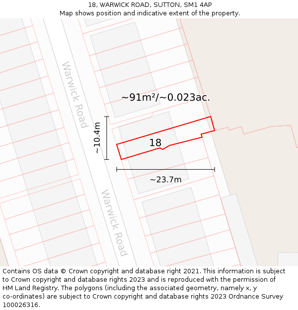 18, WARWICK ROAD, SUTTON, SM1 4AP: Plot and title map