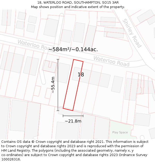 18, WATERLOO ROAD, SOUTHAMPTON, SO15 3AR: Plot and title map